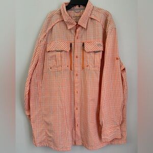 Cabelas Glidewear Fishing Long Sleeves Silver  Orange Plaid Size XLT Mens A886